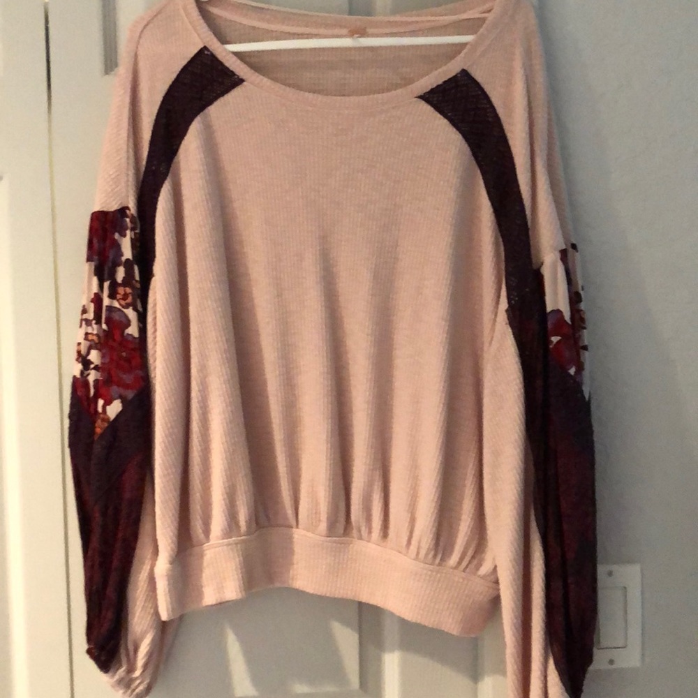Free People Blush Pink and Burgundy Long Sleeve Jersey